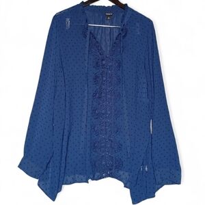 Torrid Women's Navy Swiss Dot Lace Peasant Blouse Boho Long Sleeve Size 4X Top